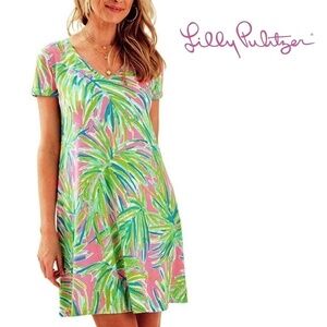 LILLY Pulitzer Dress Jessica Short Sleeve Tee Tiki Pink Royal Lime Bold Print